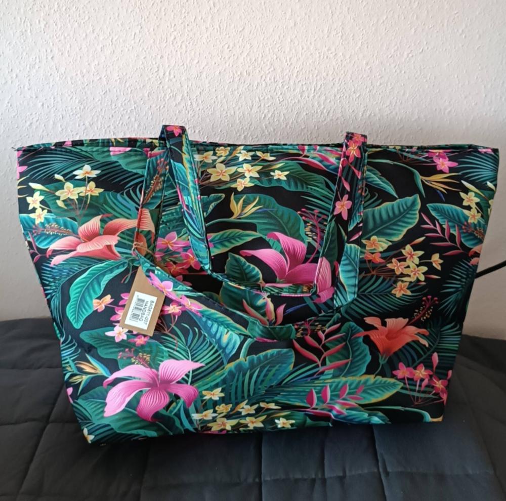 Beach Bag Donkergroen Flowers